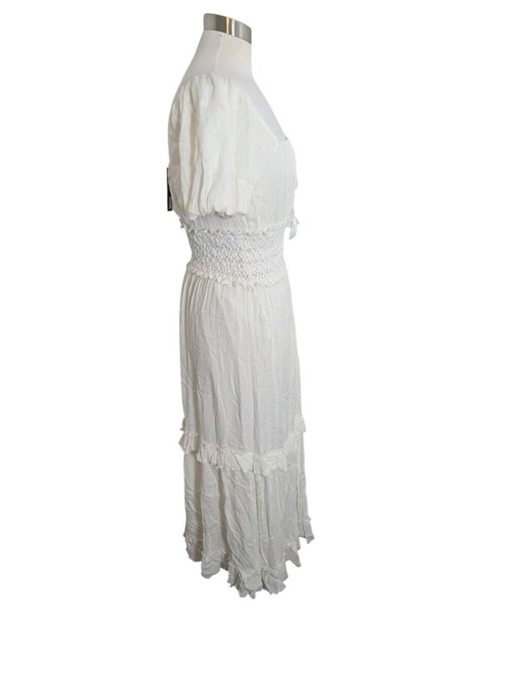 NEW Miss Avenue Cream Tiered Maxi Dress On Or Off Shoulder Size Small Boho - Picture 6 of 16